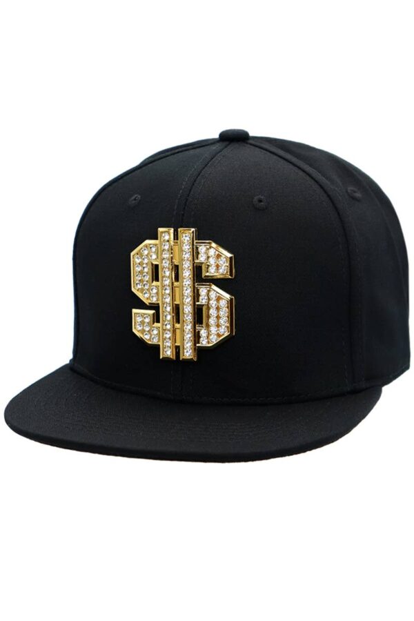 Dollar Sign $ Iced Out Bling Emblem Cotton Snapback