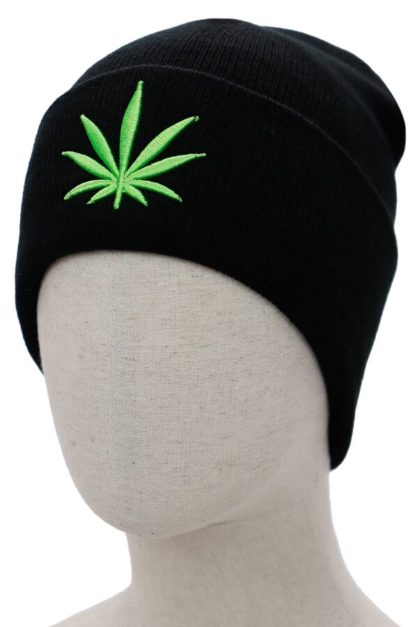 Marijuana Leaf Embroidered Cuffed Classic Beanie